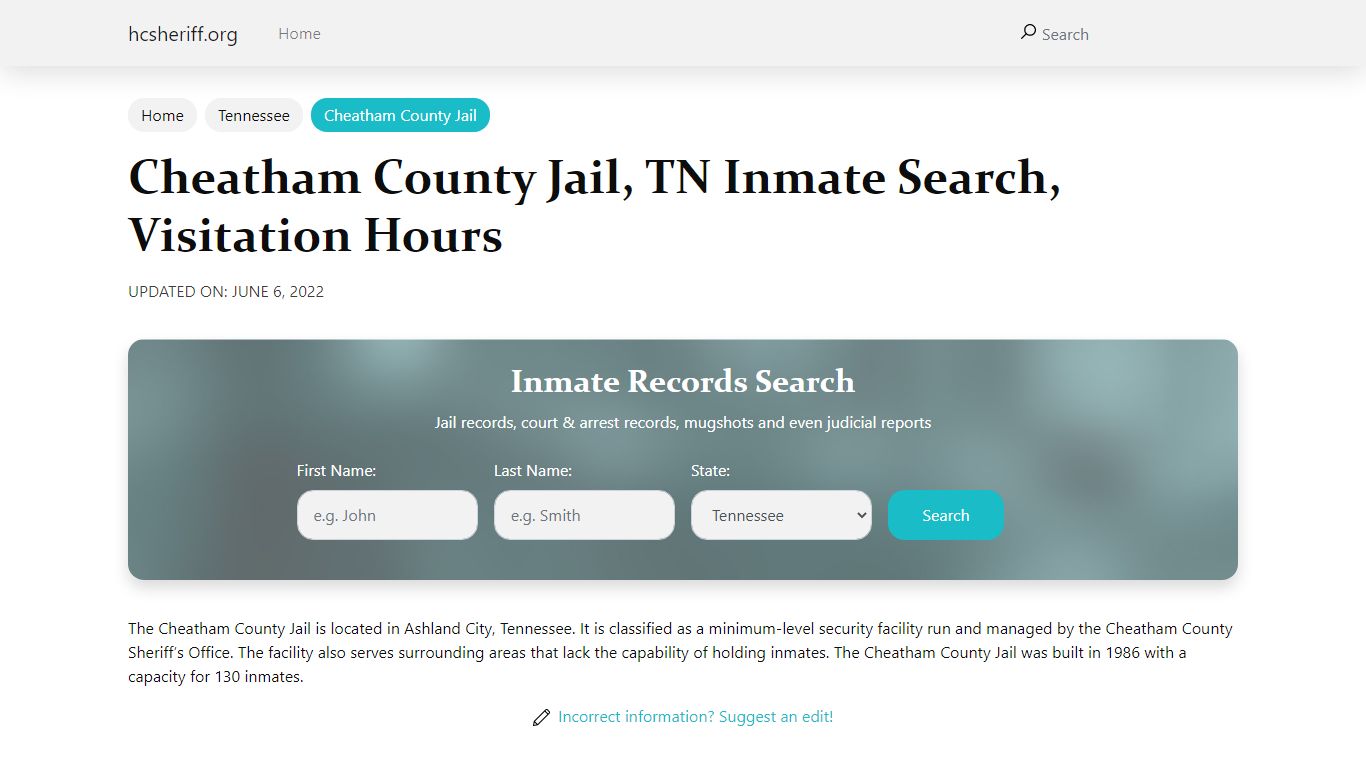 Cheatham County Jail, TN Inmate Search, Visitation Hours