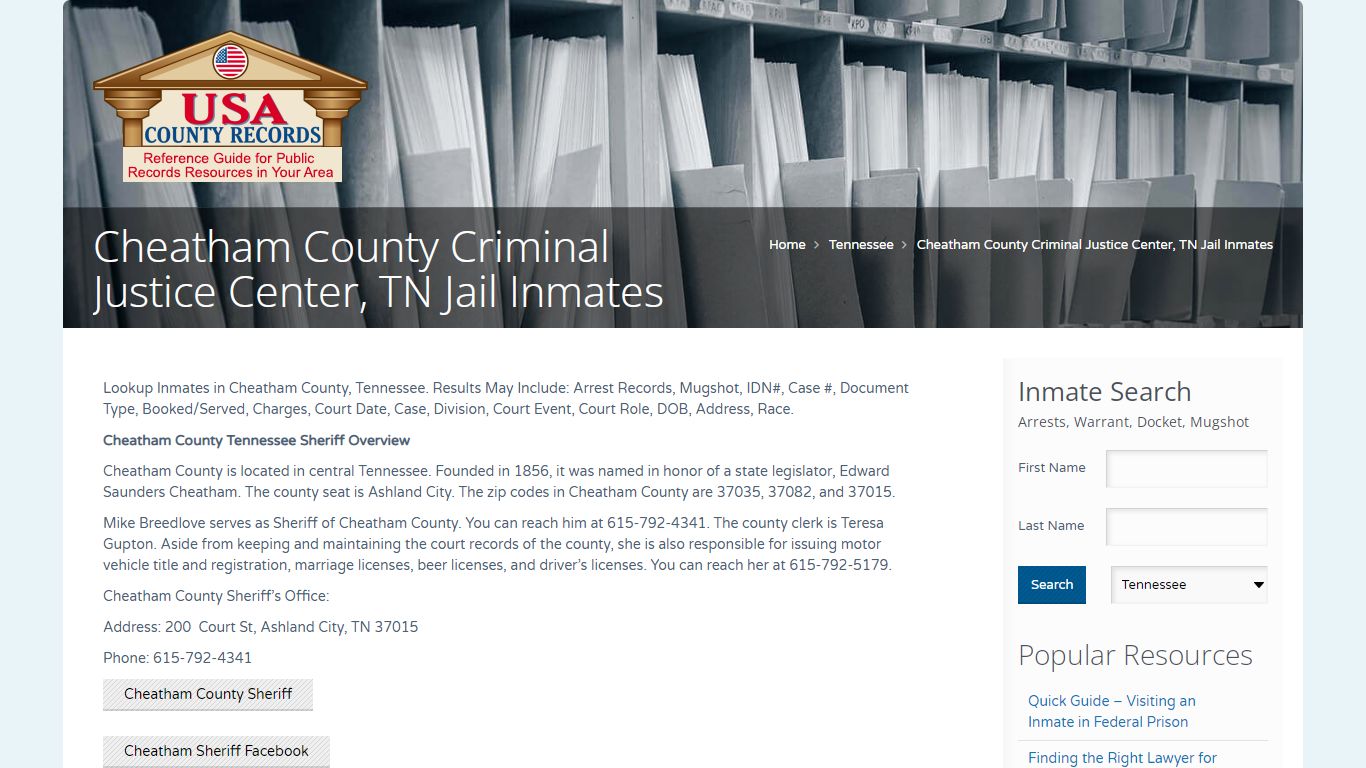 Cheatham County Criminal Justice Center, TN Jail Inmates ...